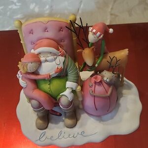 Demdaco Santa and Friends Holiday Figurine in Pink and Green